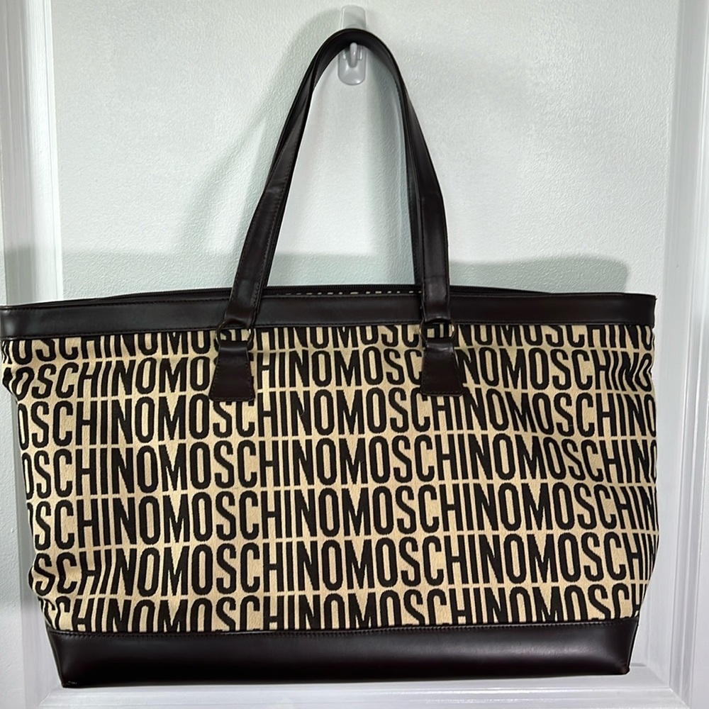 Y2K MOSCHINO all over signature print brown and cream large purse handbag EUC